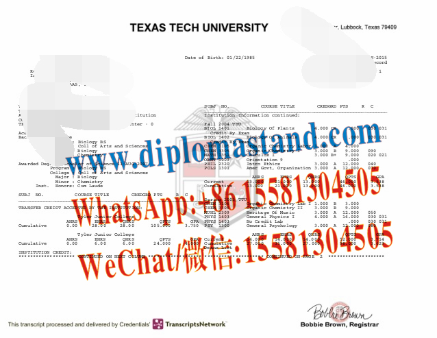 Buy fake Texas Tech University Diploma