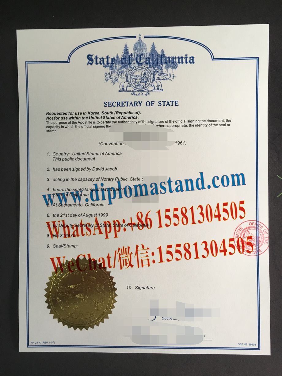 Fake California secretary of state Certificate