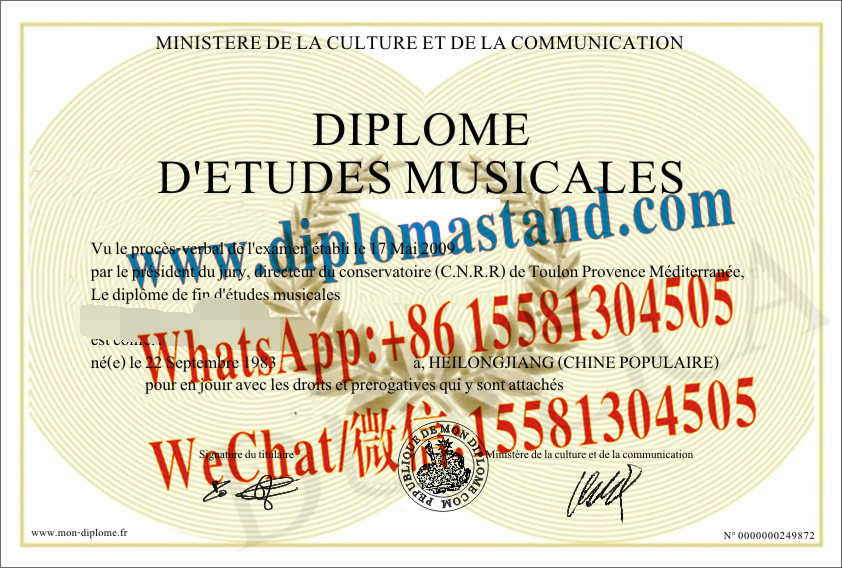 Fake Conservatoire National Supérieur de Musique et de Danse de Paris Diploma Transcript