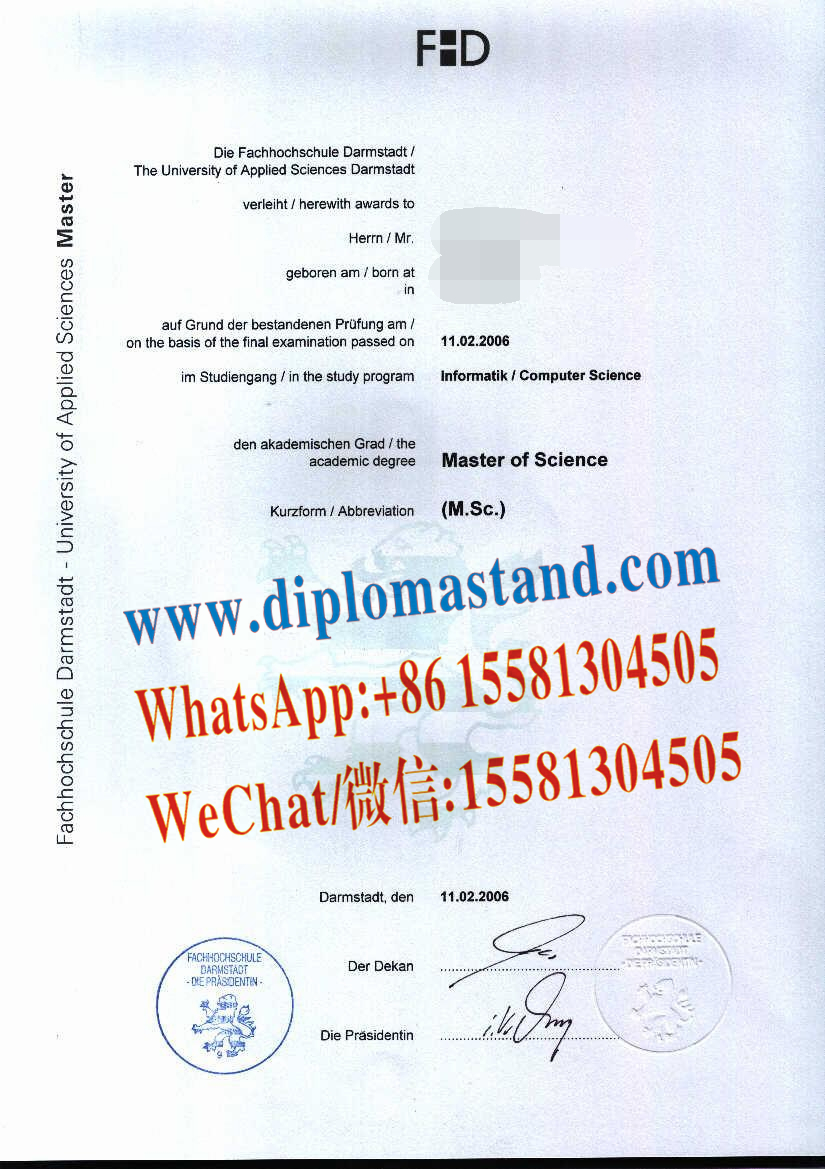 Fake Darmstadt University of Applied Sciences Diploma Certificate