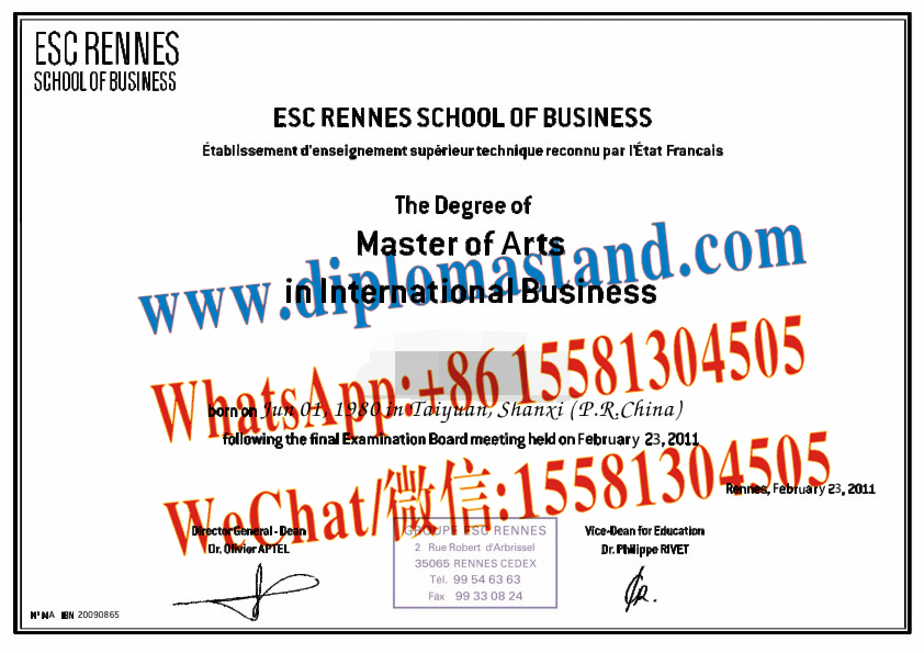 Fake ESC Rennes School of Business Diploma Transcript