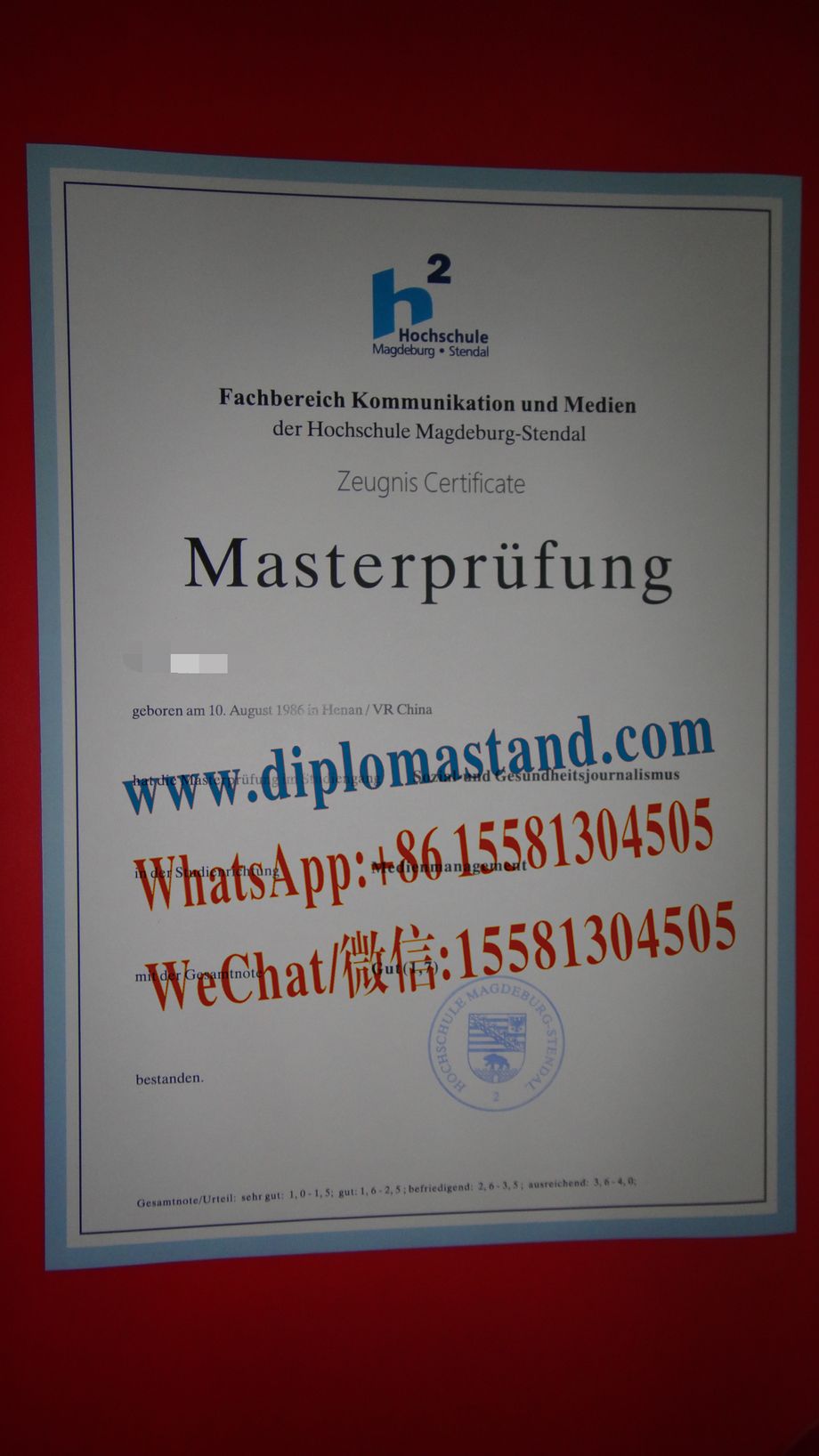 Fake Otto von Guericke University Magdeburg Diploma Certificate