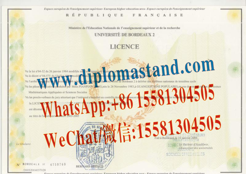 Fake University of Bordeaux  Victoire Campus Diploma Transcript