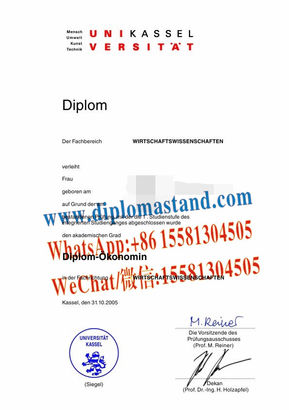 Fake University of Kassel Diploma Certificate