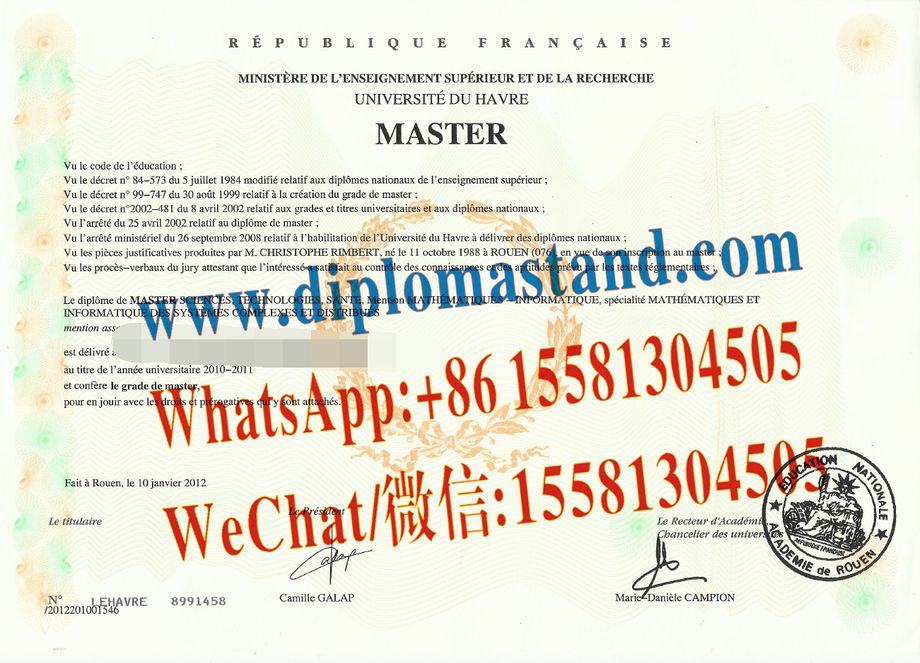 Fake University of Le Havre Diploma Transcript