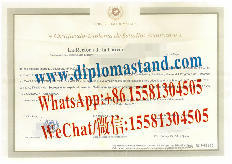 Fake University of Malaga Diploma Degree