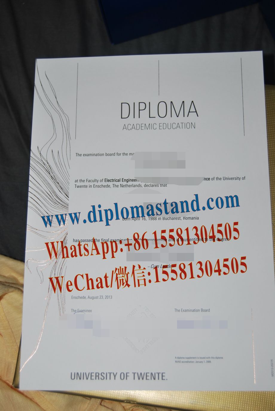 Fake University of Twente (UT) Diploma Transcript