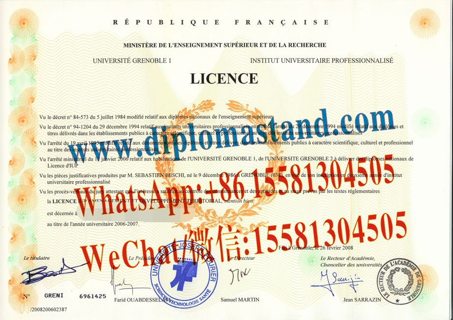 Fake Université Grenoble Alpes Diploma Transcript