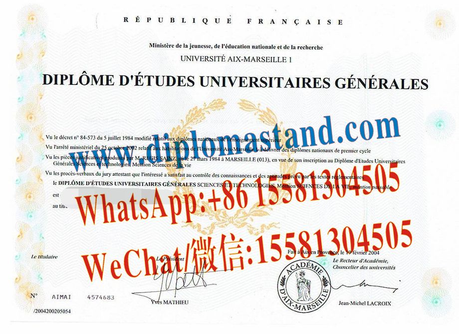 Fake Université de Provence Diploma Transcript