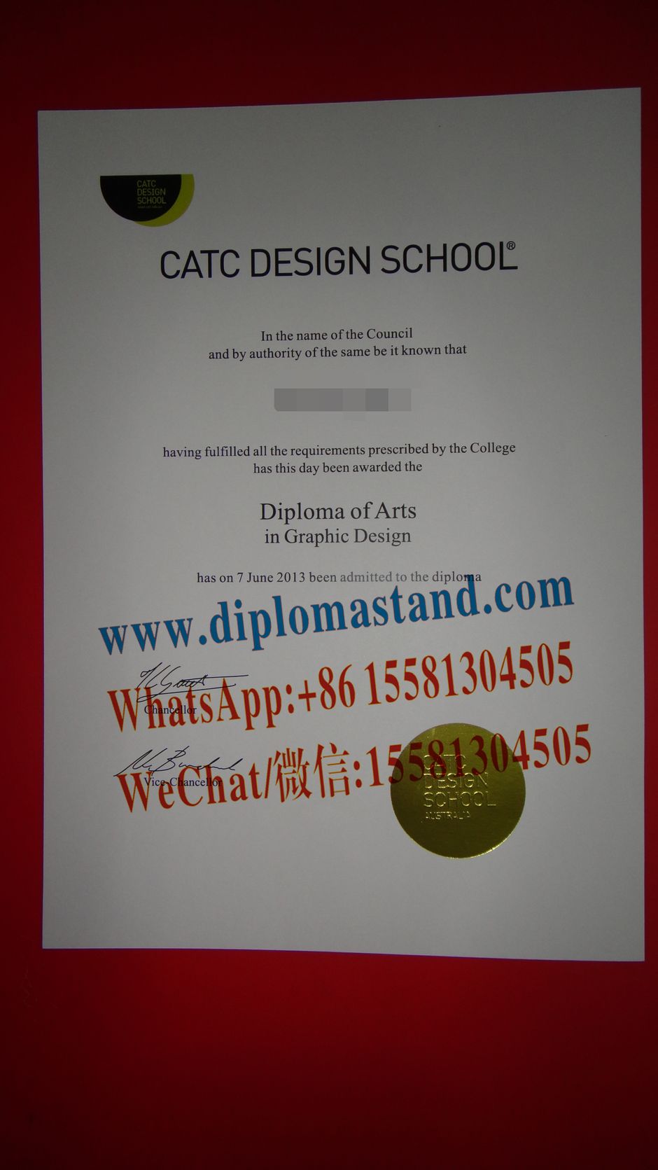 Replica CATC Design School Diploma Degree