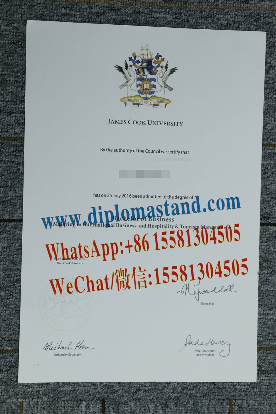 Replica James Cook University Diploma Degree